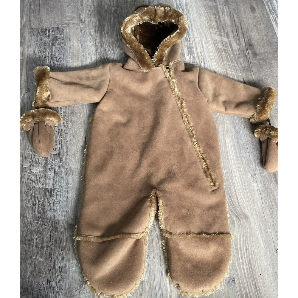 Widgeon 6M Infant Faux Suede Sherpa Lined Hooded Bunting Snowsuit with Mittens